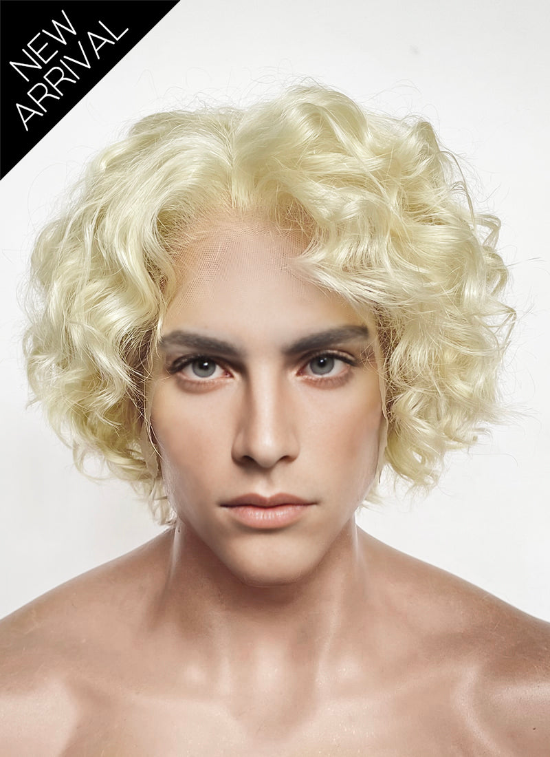 Blonde Curly Lace Front Synthetic Men's Wig LF8081