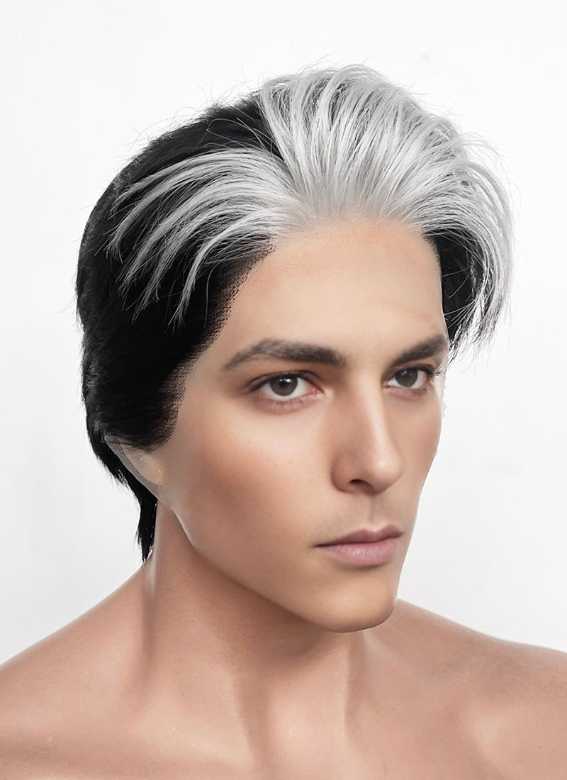 Black And White Straight Lace Front Synthetic Men's Wig LF8084