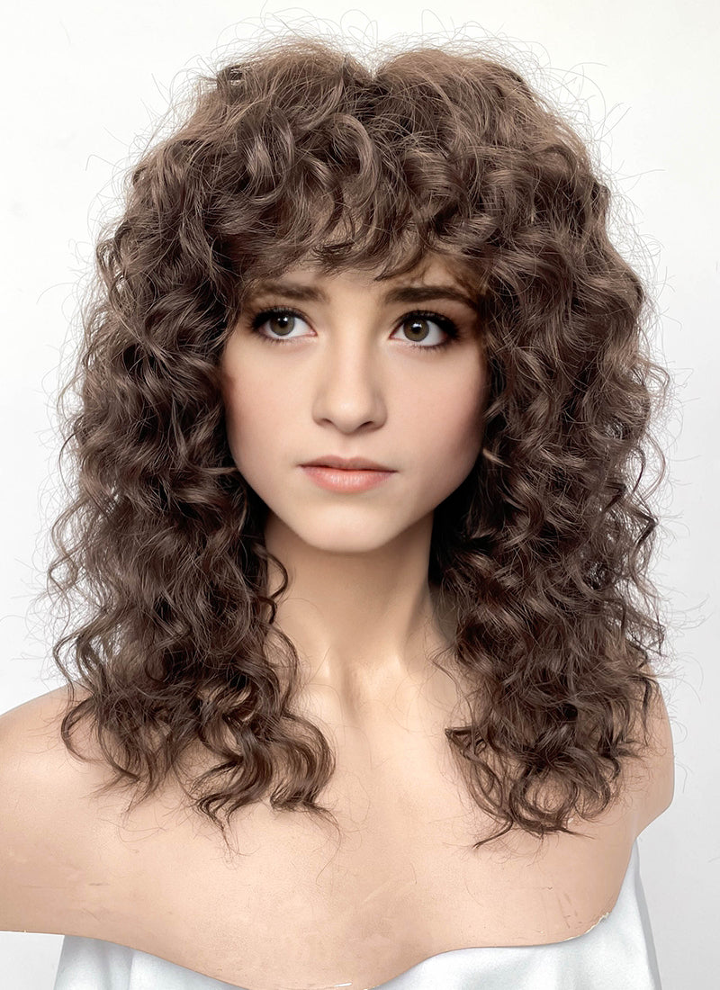 Stranger Things Nancy Wheeler Brunette Curly Lace Front Synthetic Hair Wig LF8085