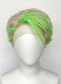 Ash Blonde Mixed Green Wavy Lace Front Synthetic Men's Wig LF8090