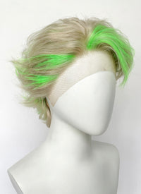 Ash Blonde Mixed Green Wavy Lace Front Synthetic Men's Wig LF8090