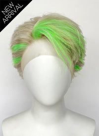 Ash Blonde Mixed Green Wavy Lace Front Synthetic Men's Wig LF8090