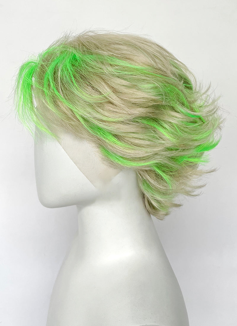 Ash Blonde Mixed Green Wavy Lace Front Synthetic Men's Wig LF8090