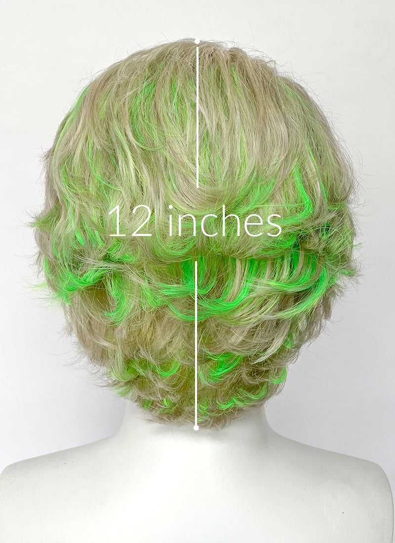 Ash Blonde Mixed Green Wavy Lace Front Synthetic Men's Wig LF8090