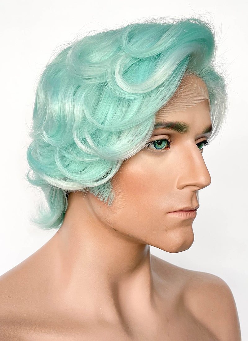 Critical Role Wicander Halovar Pastel Green Mixed White Wavy Lace Front Synthetic Men's Wig LF8103