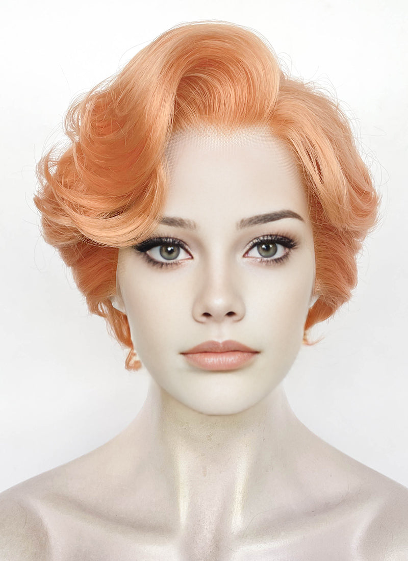 Pastel Orange Wavy Lace Front Synthetic Wig | WigIsFashion