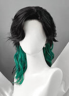 Black Mixed Green Wavy Ponytail Lace Front Synthetic Wig LF8128