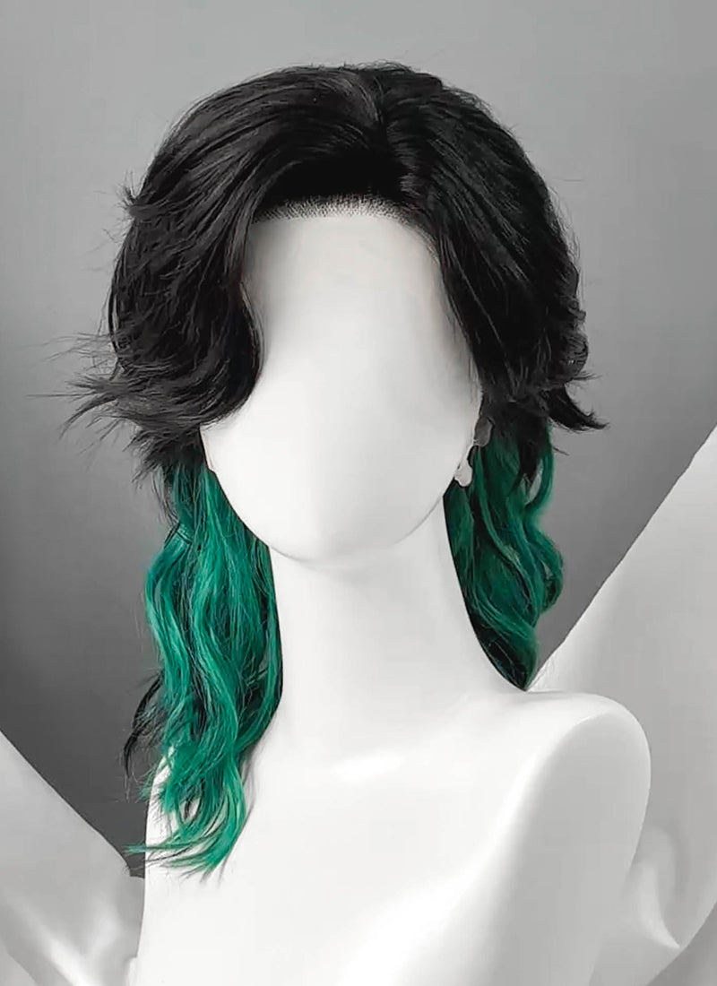 Black Mixed Green Wavy Ponytail Lace Front Synthetic Wig LF8128