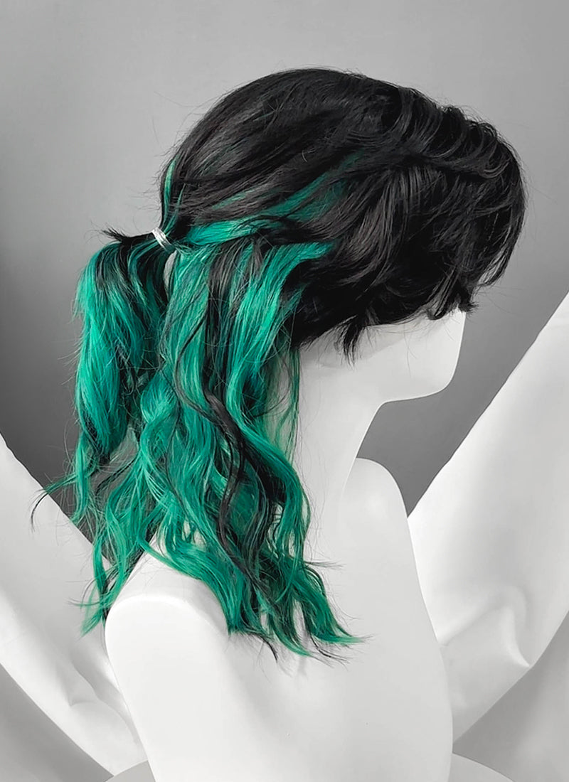 Black Mixed Green Wavy Ponytail Lace Front Synthetic Wig LF8128