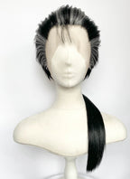 Final Fantasy Auron Black Mixed Grey Straight Ponytail Lace Front Synthetic Men's Wig LF8139
