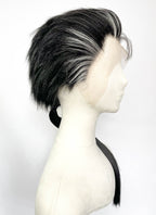 Final Fantasy Auron Black Mixed Grey Straight Ponytail Lace Front Synthetic Men's Wig LF8139
