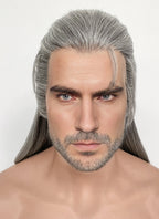 The Witcher 3 Geralt of Rivia Mixed Grey Straight Lace Front Synthetic Men's Wig LFK5566