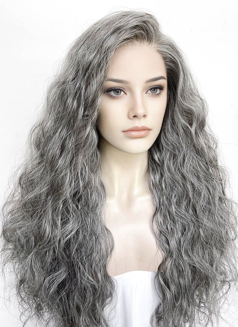 Mixed Dark Grey curly Lace Front Synthetic Wig | WigIsFashion