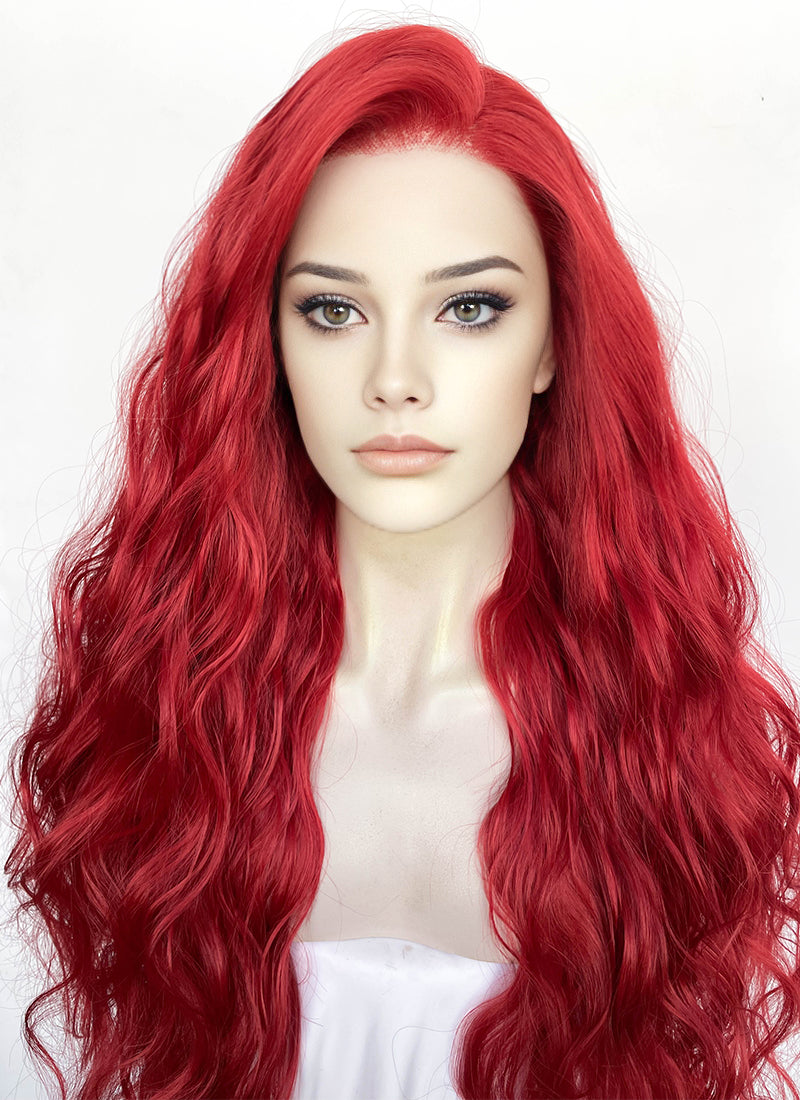 Red Wavy Lace Front Synthetic Wig | WigIsFashion