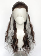 Brown Mixed Silver Grey Wavy Lace Front Synthetic Hair Wig LFK5603