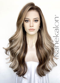 Balayage Blonde Mixed Brown Wavy Lace Front Kanekalon Synthetic Wig LFS045