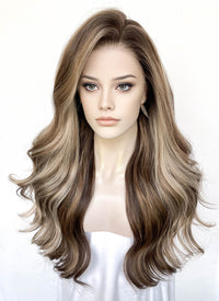 Balayage Blonde Mixed Brown Wavy Lace Front Kanekalon Synthetic Wig LFS045