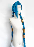 League of Legends LOL Arcane Jinx Turquoise Blue Braided Lace Front Synthetic Wig LN6020X