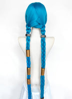 League of Legends LOL Arcane Jinx Turquoise Blue Braided Lace Front Synthetic Wig LN6020X