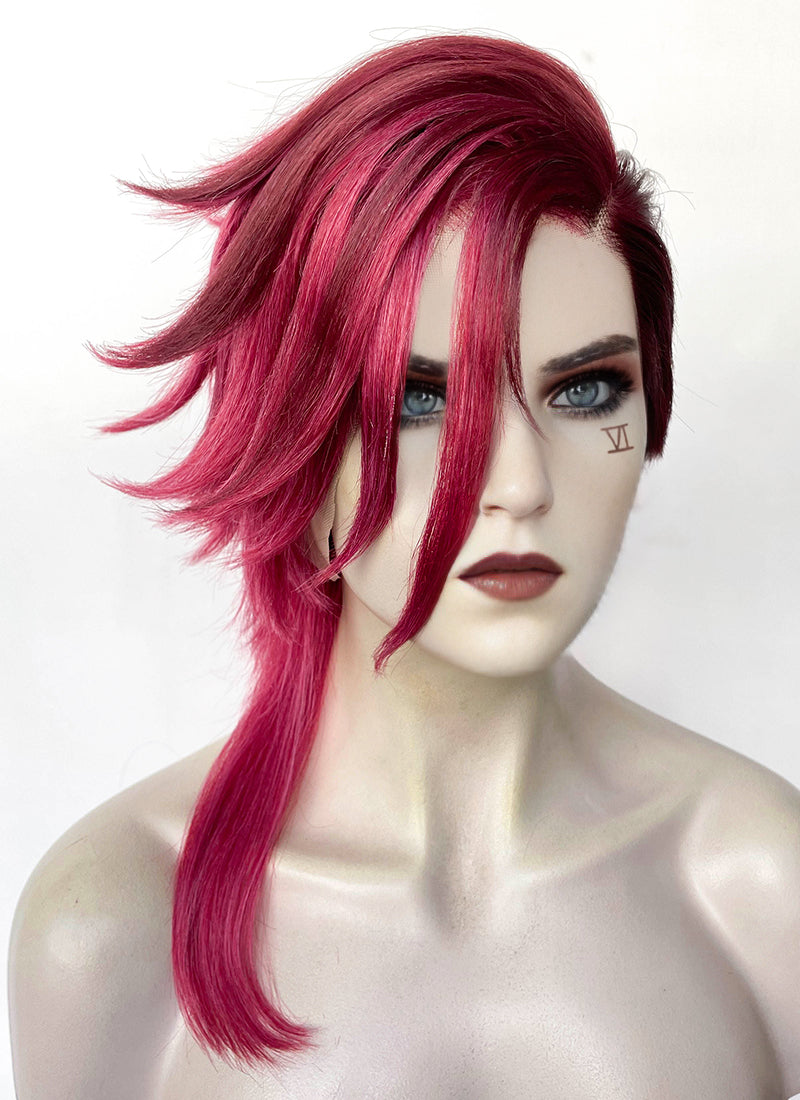 League of Legends LOL Arcane Vi Two Tone Red Straight Lace Front