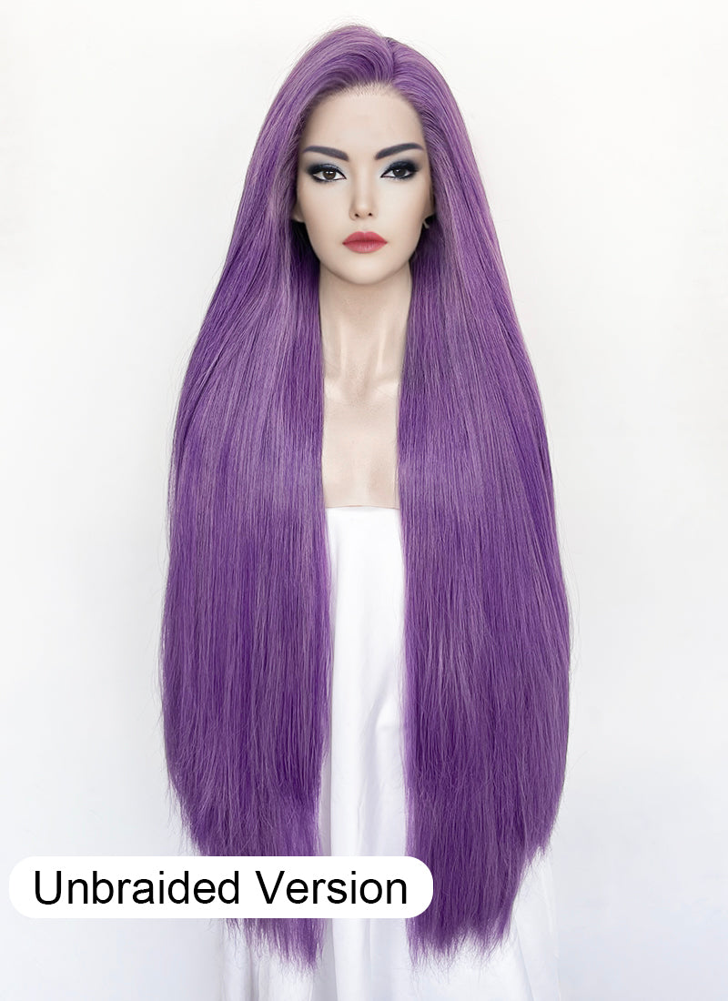 KPop Demon Hunters Rumi Pastel Purple Braided Lace Front Synthetic Wig LF2515