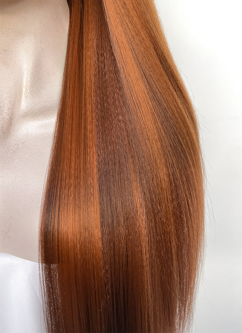 Mixed Ginger Straight Yaki Lace Front Synthetic Hair Wig LN6048