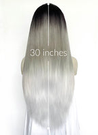 Black Grey White Ombre Straight Yaki Lace Front Synthetic Hair Wig LN6050