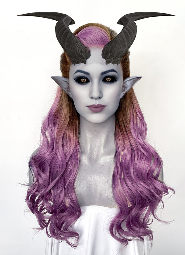 Baldur's Gate 3 Alfira Wavy Brown Mixed Purple Lace Front Synthetic Wig LW4047