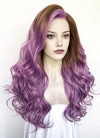 Baldur's Gate 3 Alfira Wavy Brown Mixed Purple Lace Front Synthetic Wig LW4047
