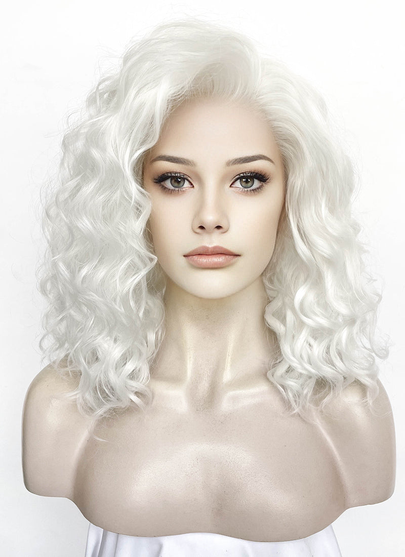 Pure White Wavy Lace Front Synthetic Wig LW4053