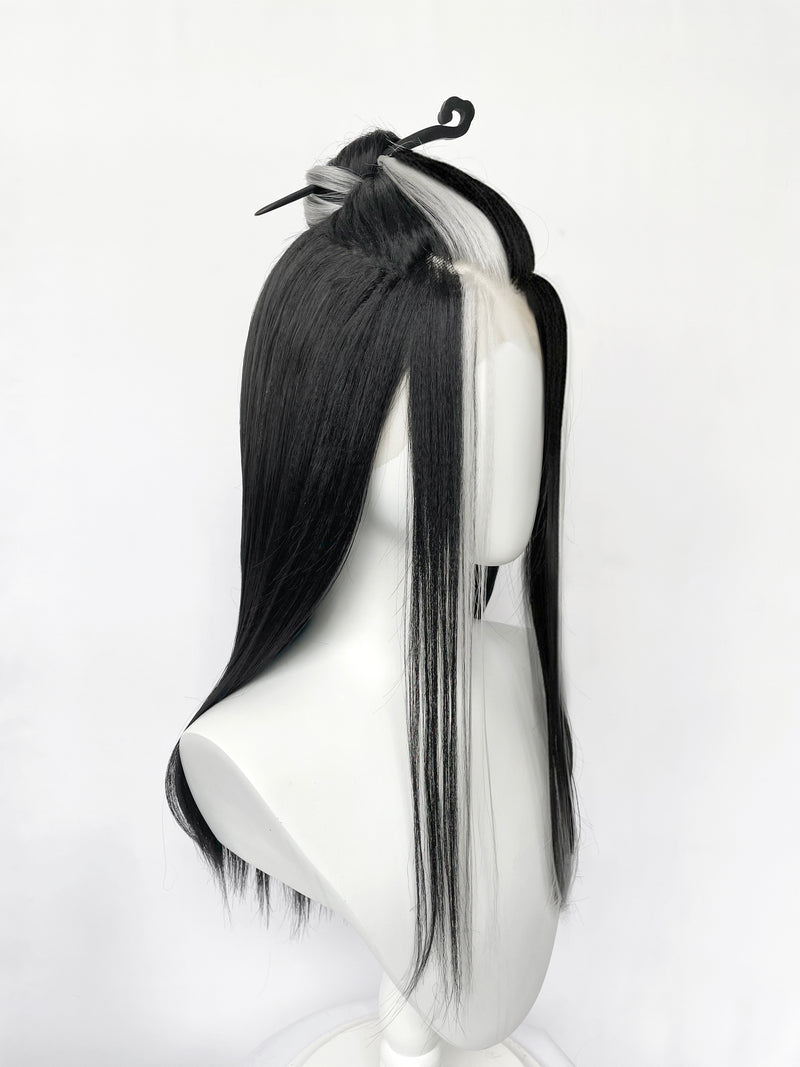 Critical Role Laudna Black And White Single Money Piece Straight Lace Front Synthetic Hair Wig LW4059