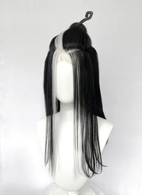Critical Role Laudna Black And White Single Money Piece Straight Lace Front Synthetic Hair Wig LW4059