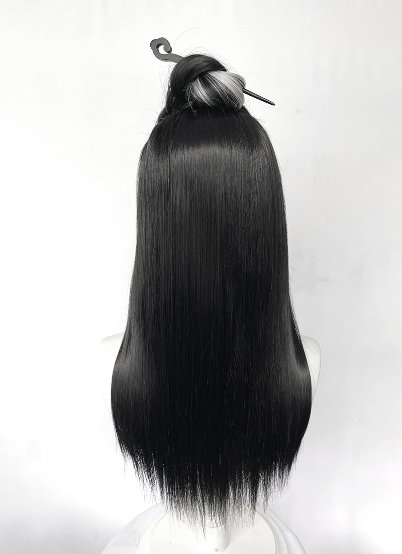 Critical Role Laudna Black And White Single Money Piece Straight Lace Front Synthetic Hair Wig LW4059