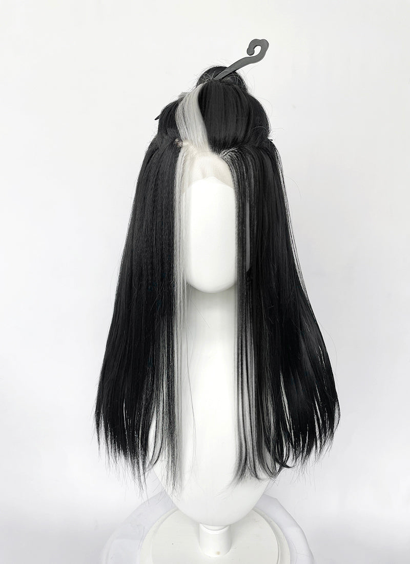 Critical Role Laudna Black And White Single Money Piece Straight Lace Front Synthetic Hair Wig LW4059