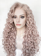 Pastel Pale Plum Curly Lace Front Synthetic Hair Wig LW4062