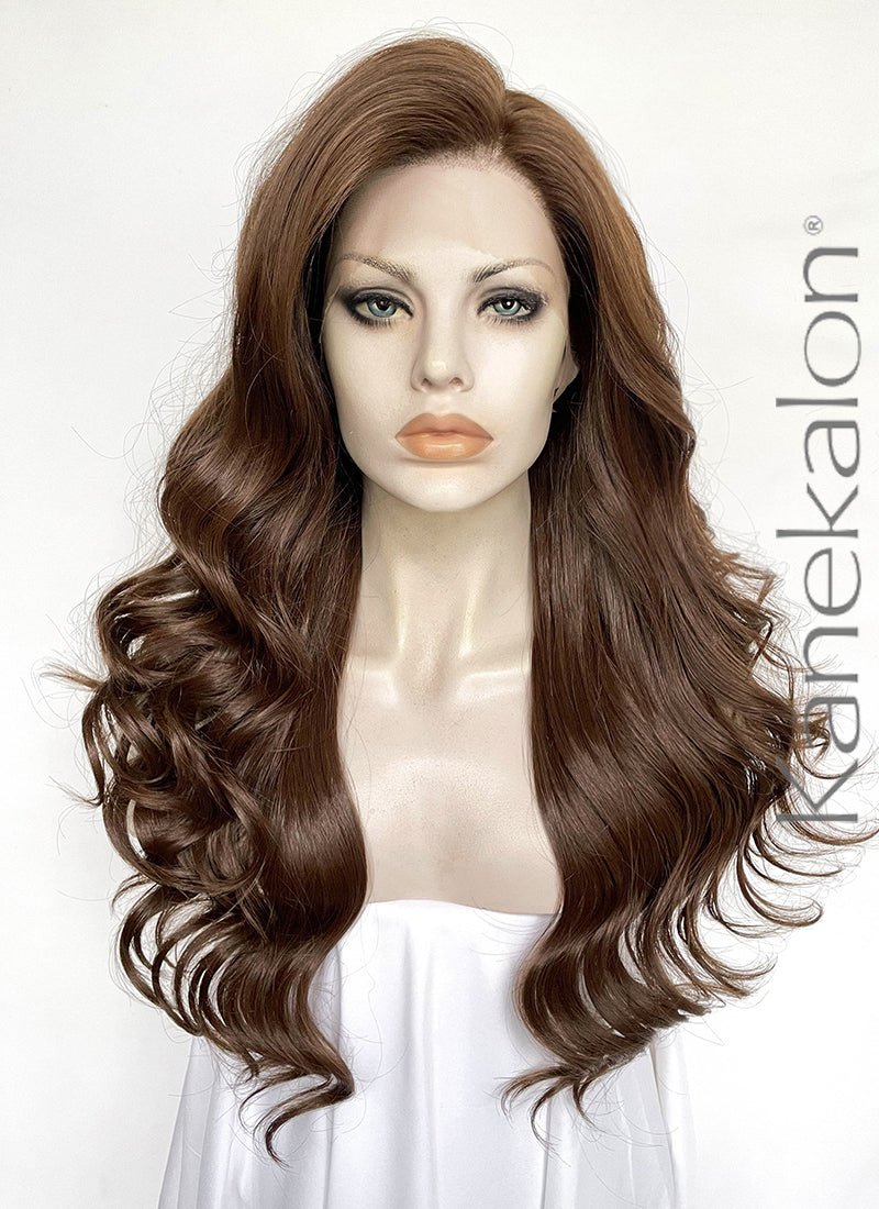 Brown Wavy Lace Front Kanekalon Synthetic Hair Wig | WigIsFashion