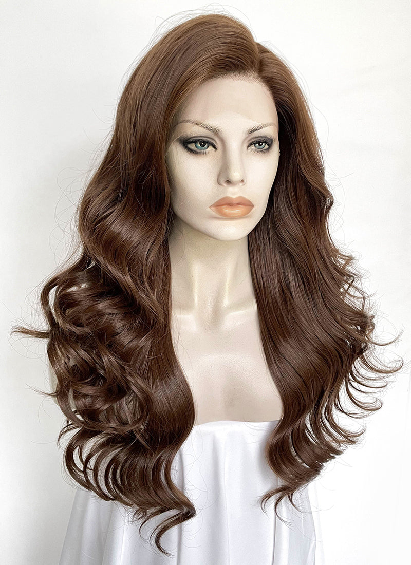 Brown Wavy Lace Front Kanekalon Synthetic Hair Wig | WigIsFashion