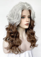 X-Men Rogue Silver White Mixed Brown Wavy Lace Front Synthetic Wig LW4109A