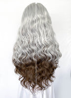 X-Men Rogue Silver White Mixed Brown Wavy Lace Front Synthetic Wig LW4109