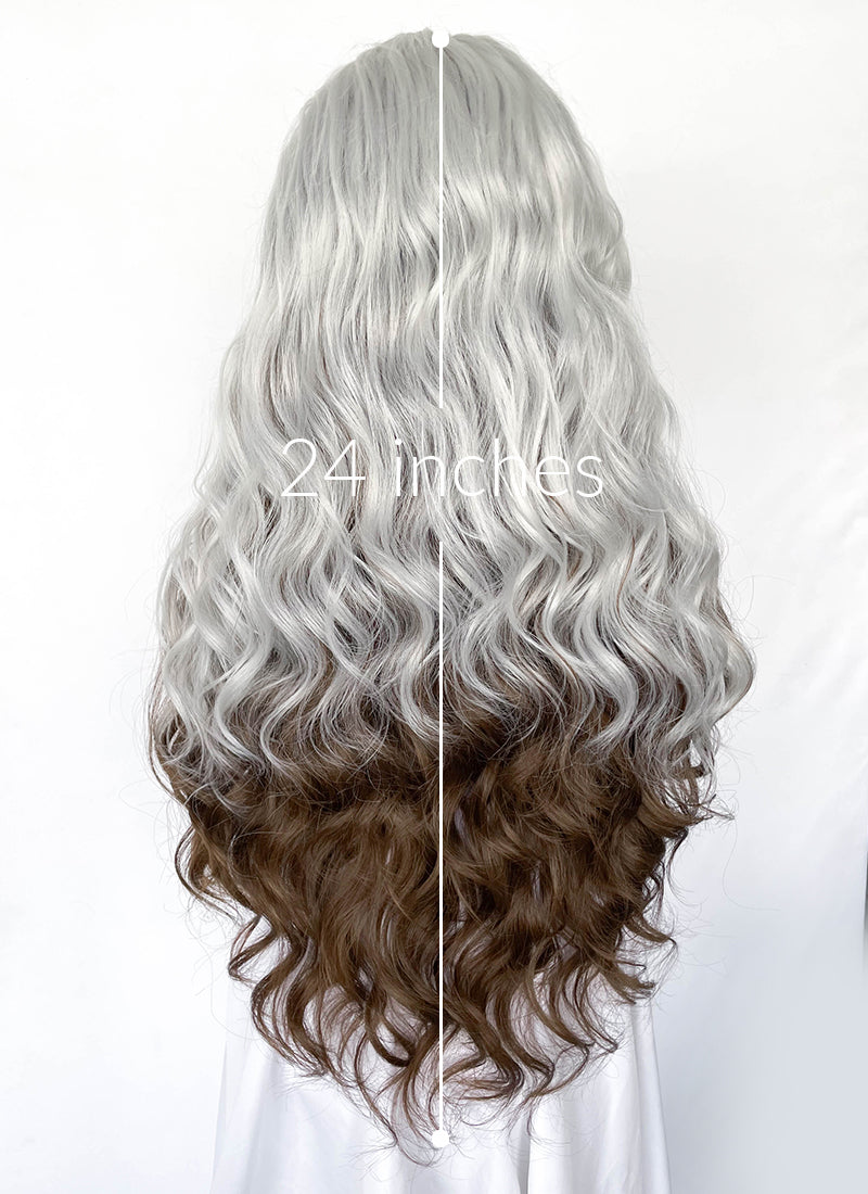 X-Men Rogue Silver White Mixed Brown Wavy Lace Front Synthetic Wig LW4109