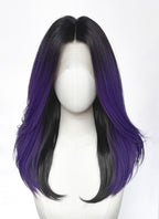 Black With Purple Straight Yaki Lace Front Synthetic Wig LW4110