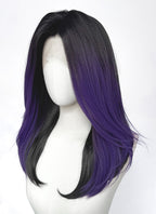 Black With Purple Straight Yaki Lace Front Synthetic Wig LW4110