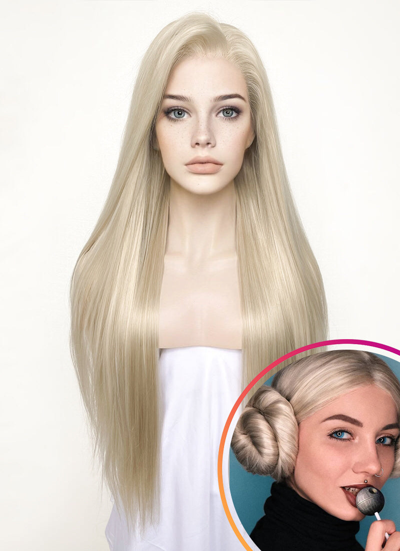 Straight Pastel Ash Blonde Lace Front Synthetic Wig LW780