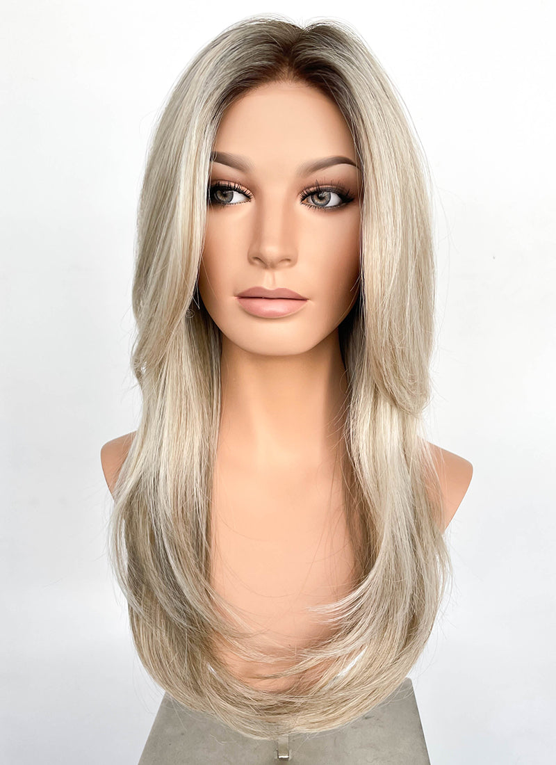 Blonde With Dark Roots Straight Mono Top Kanekalon Lace Wig