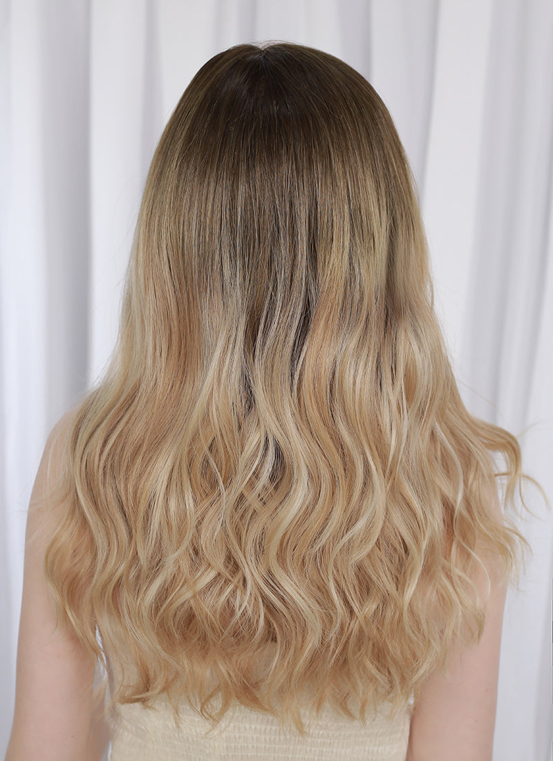 Mixed Blonde With Dark Roots wavy Mono Top Kanekalon Lace