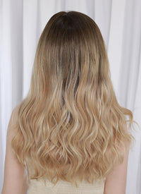 Mixed Blonde With Dark Roots Wavy Mono Top Kanekalon Lace Wig MN017
