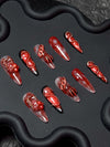 Dark Gothic Blood-Rose Unique & Luxury Design Almond Handmade Press-On Nails NF095
