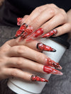 Dark Gothic Blood-Rose Unique & Luxury Design Almond Handmade Press-On Nails NF095
