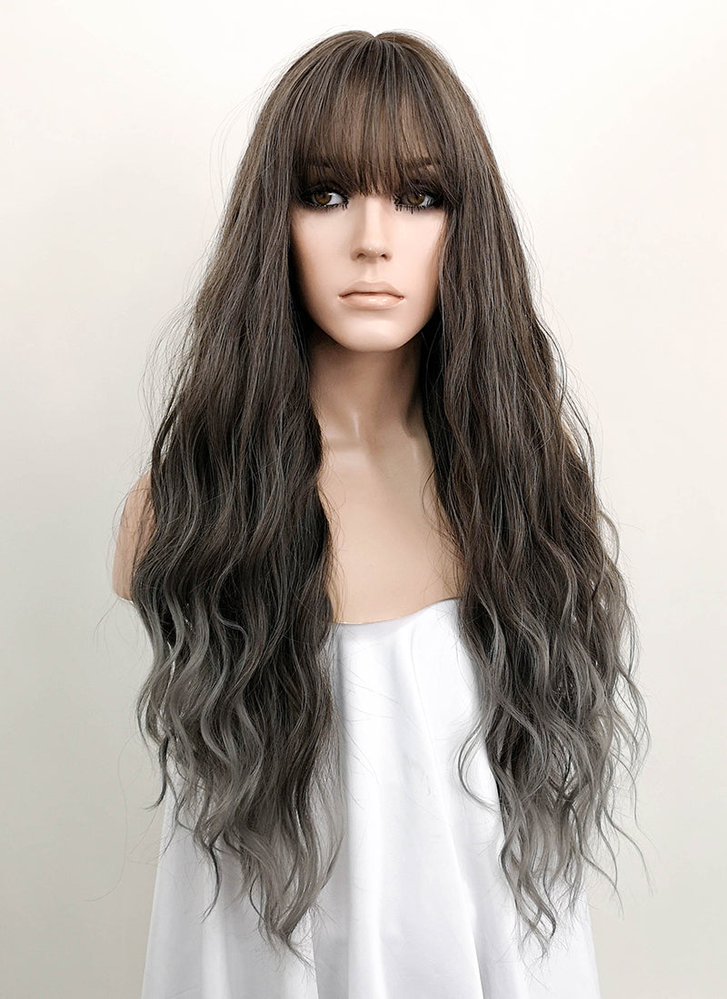 Brunette Grey Ombre Wavy Synthetic Wig NS060
