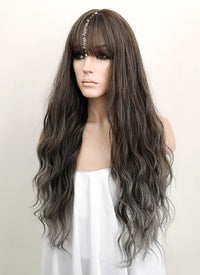 Brunette Grey Ombre Wavy Synthetic Wig NS060
